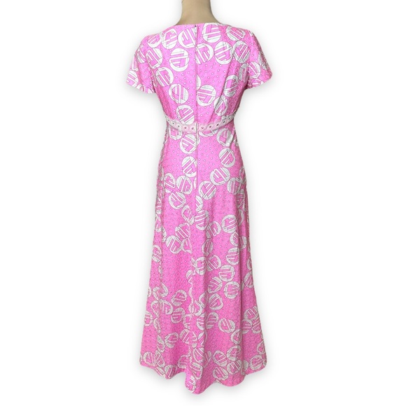 Vintage 60s 70s Harmay Maxi Formal Dress Pink White Geometric Print Size Small - Picture 6 of 17